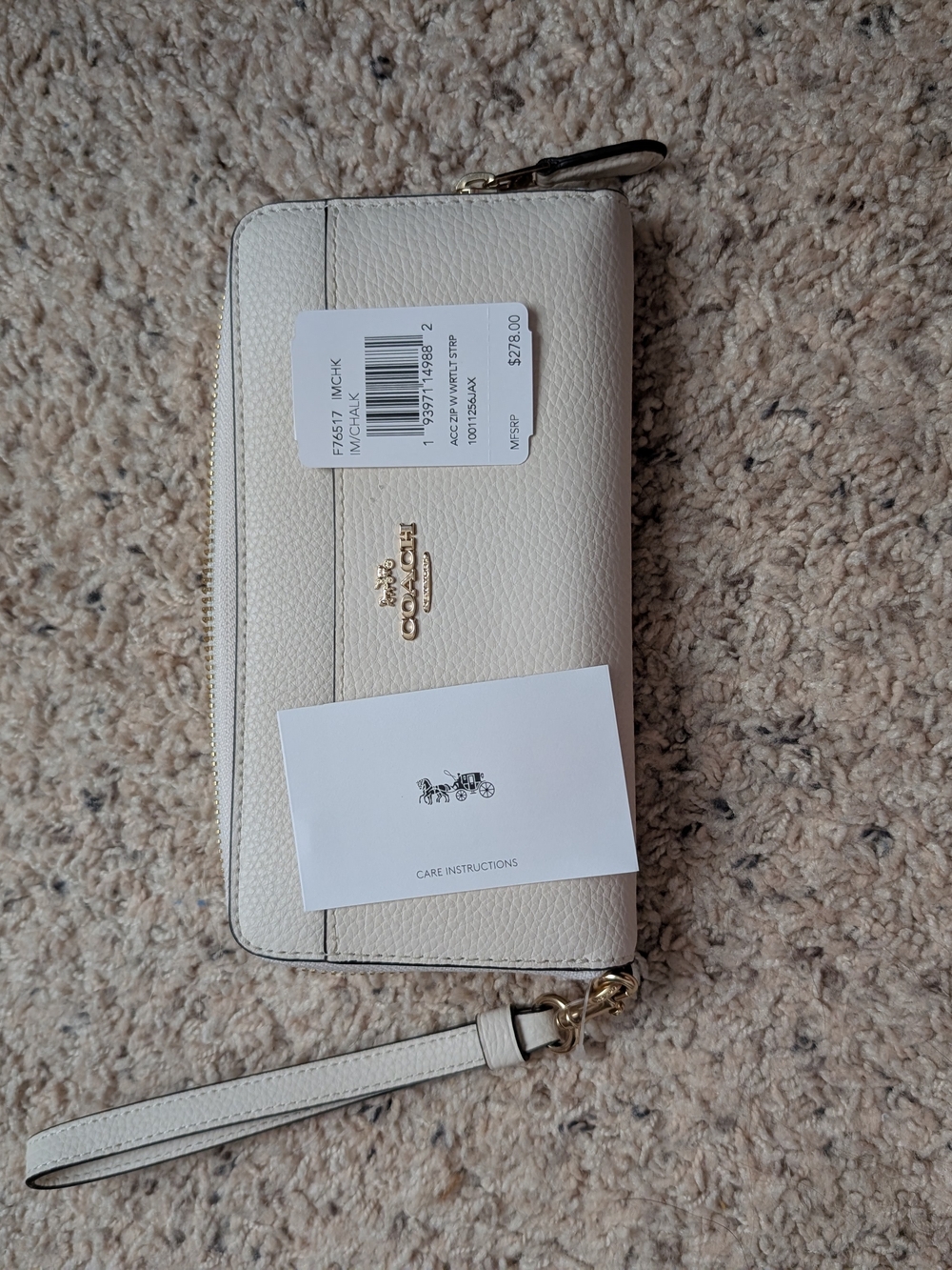 Coach Chalk Pebbled Leather Wristlet with Gold Tone Logo